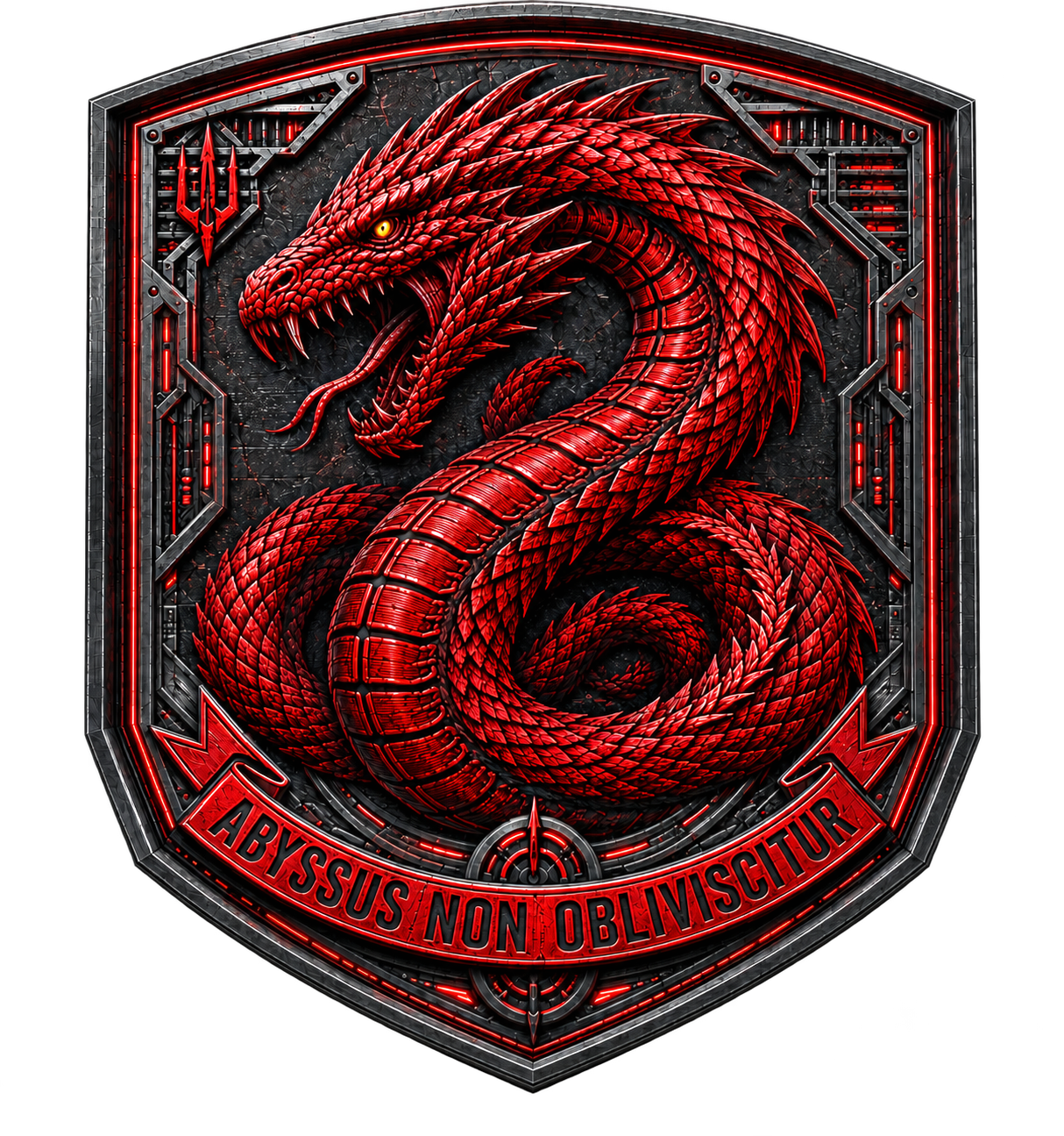 Crimson Leviathan crest — a red serpent coiled on a dark armored shield